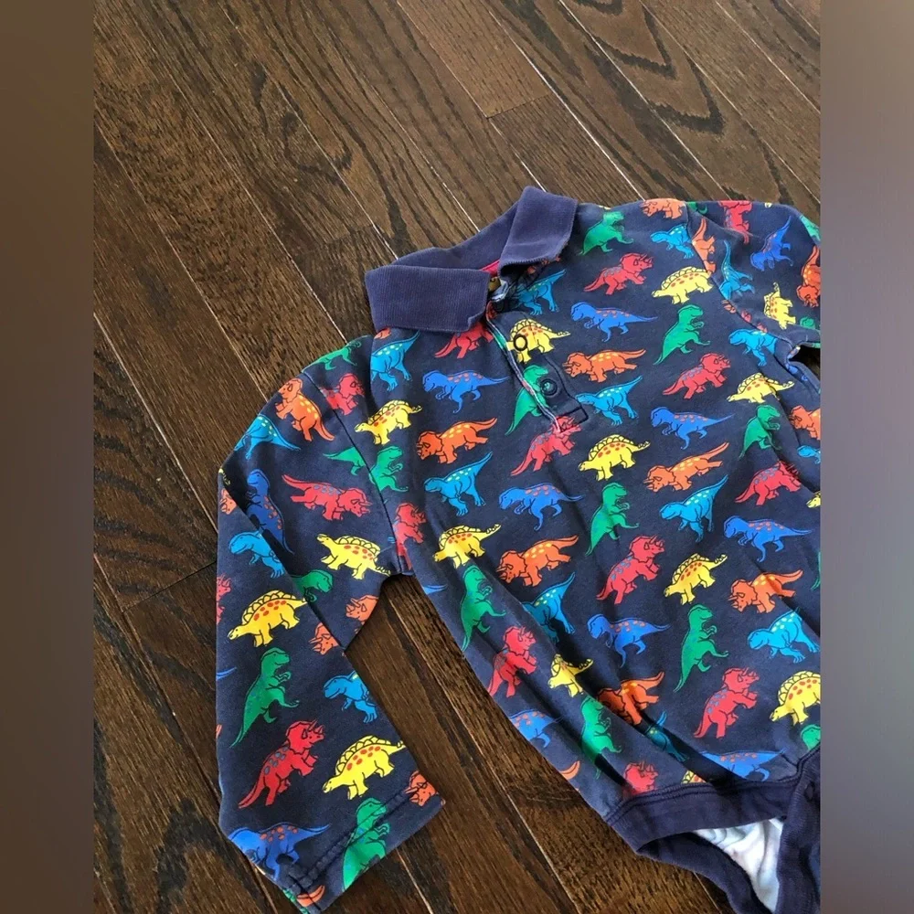 JoJo Maman Bebe Boys 2-3Y Blue Multi-Colored Dinosaurs Collared Long-Sleeve Polo